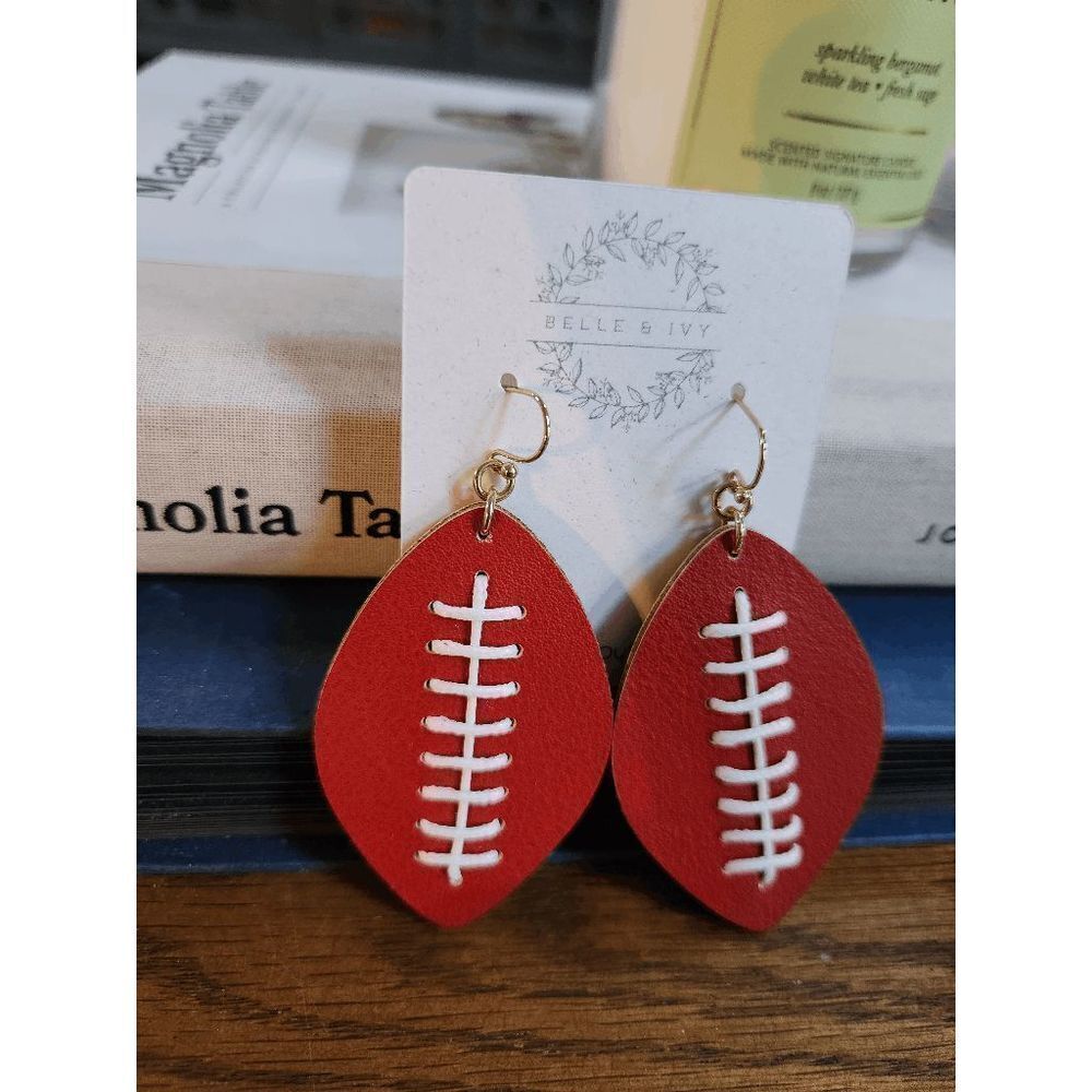 Red Faux Leather Football Earrings